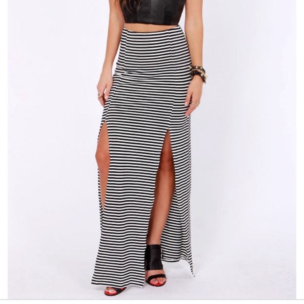 Black and white stripe maxi skirt